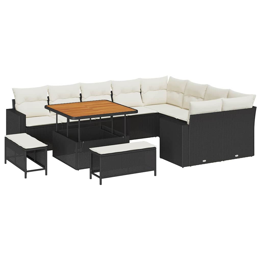 Sodo Sofų Rinkinys 13 pcs Juoda ir kreminė poliratanas