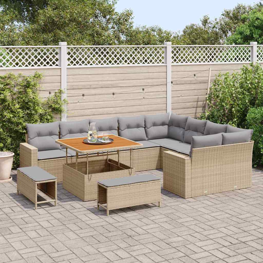 12 Dalių Sodo Sofa Rinkinys su Pagalvėlėmis Smėlio Poli Ratanas Akacija