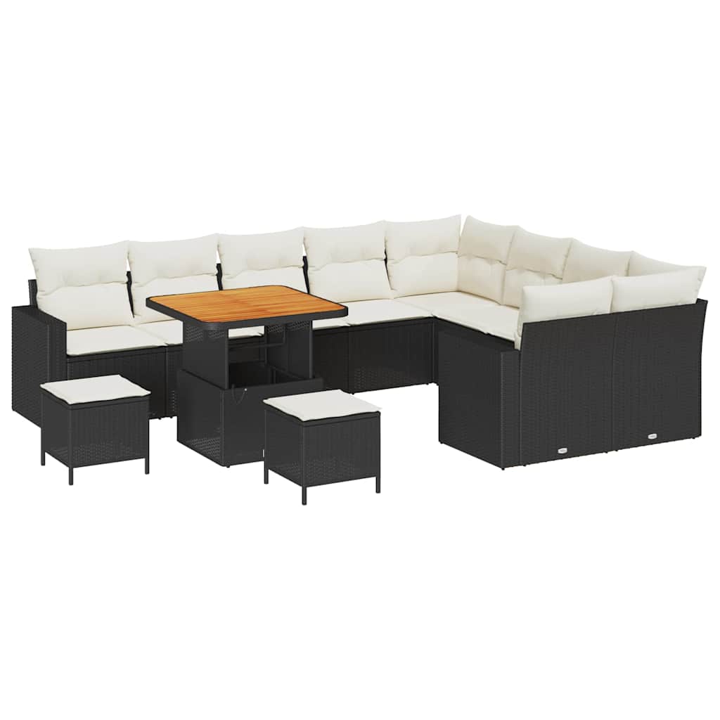 Sodo Sofų Rinkinys 13 pcs Juoda ir kreminė poliratanas