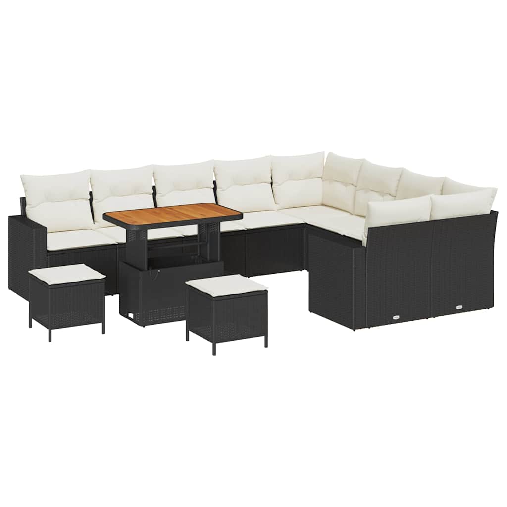 Sodo Sofų Rinkinys 13 pcs Juoda ir kreminė poliratanas