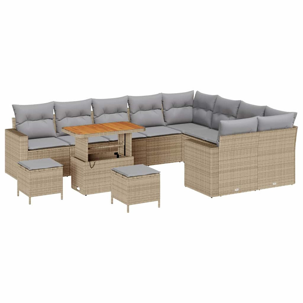 12-Piece Garden Sofa Set with Cushions Sand Poly Rattan Acacia