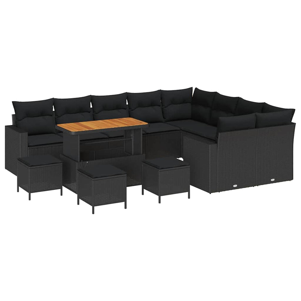 13 dalių sodo sofa rinkinys su pagalvėlėmis Juoda Poliratanas Akacija