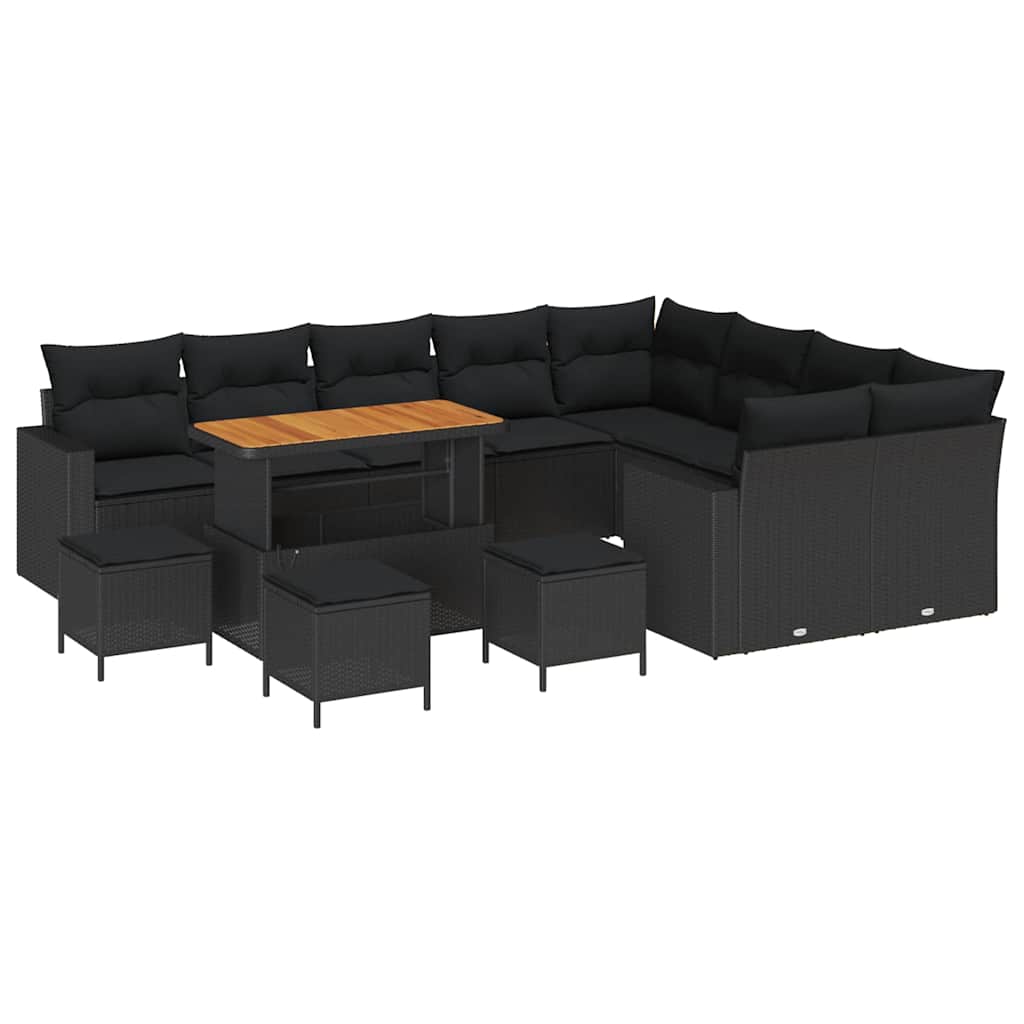 13 dalių sodo sofa rinkinys su pagalvėlėmis Juoda Poliratanas Akacija