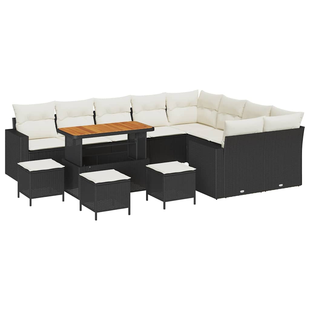 Sodo Sofų Rinkinys 14 pcs Juoda ir kreminė poliratanas