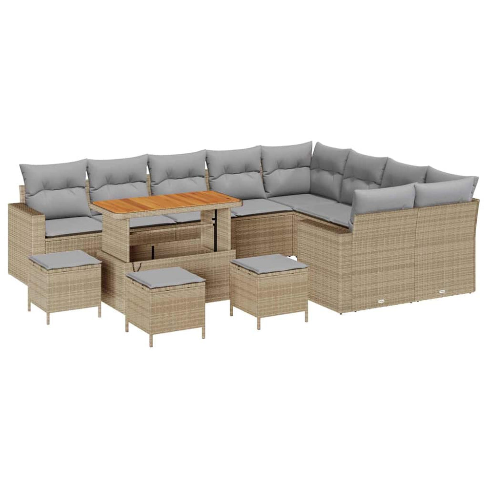13-piece garden sofa set with cushions sand poly rattan acacia