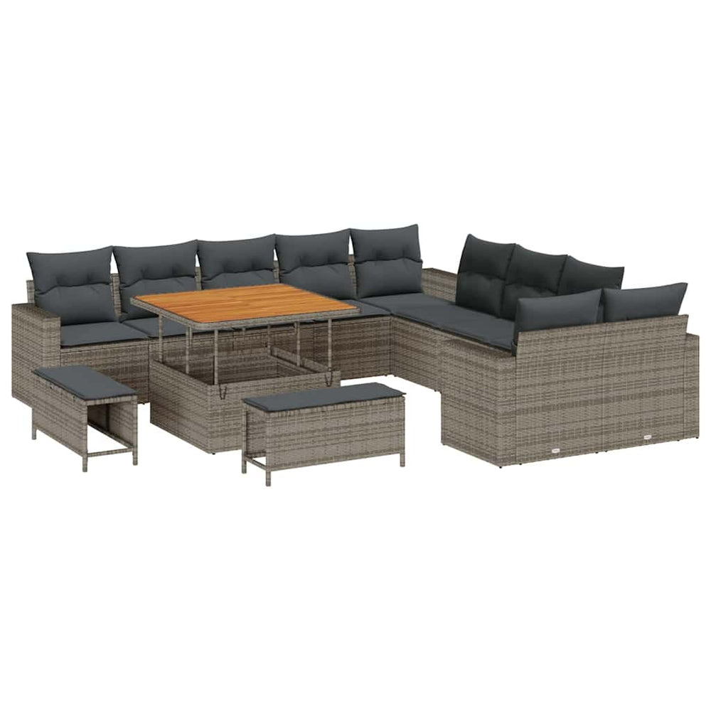 13-piece garden sofa set with cushions grey poly rattan acacia