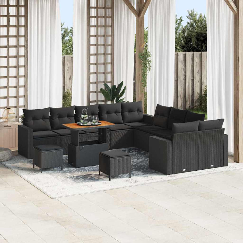 13 dalių sodo sofa rinkinys su pagalvėlėmis Juodas Poli Ratanas