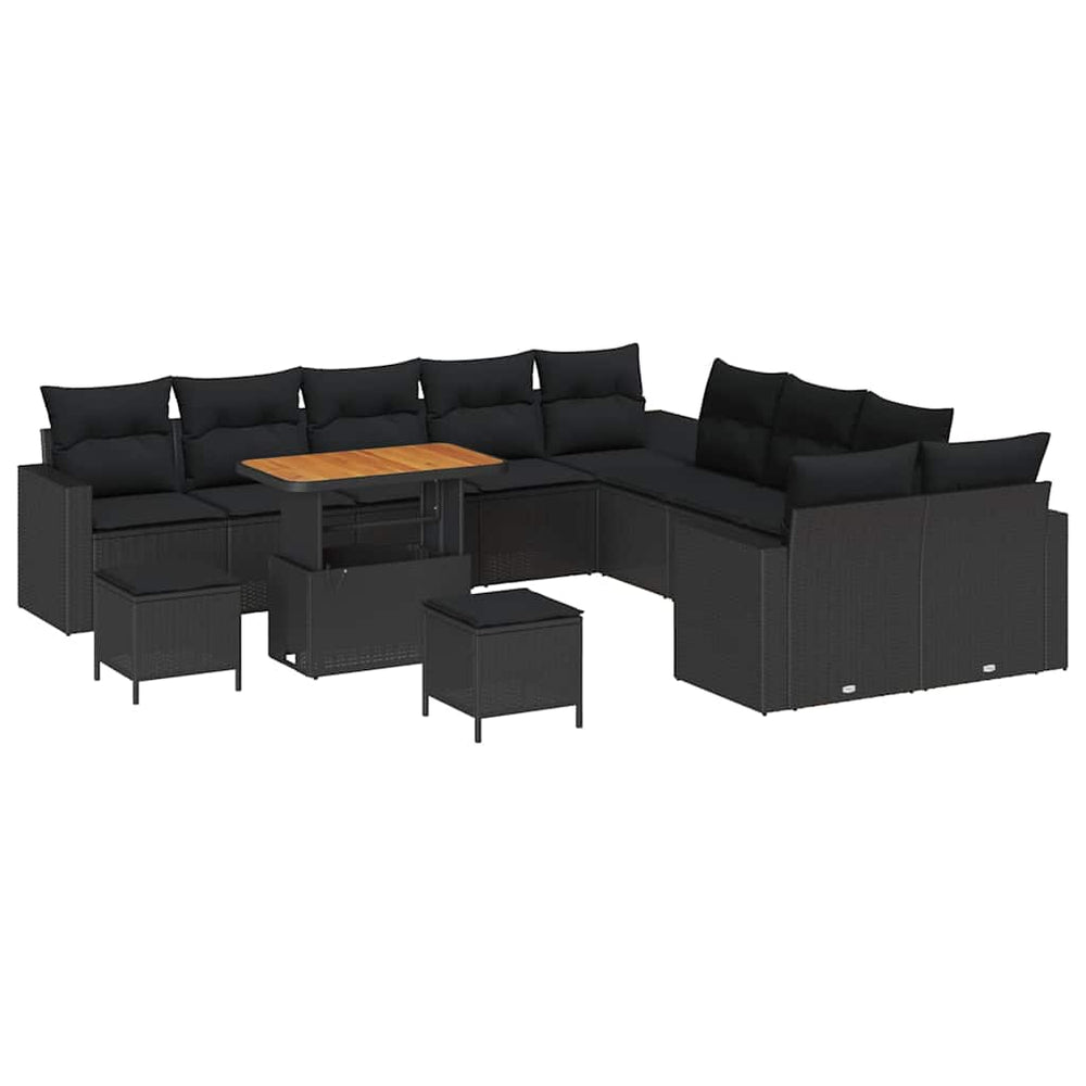 13 dalių sodo sofa rinkinys su pagalvėlėmis Juodas Poli Ratanas