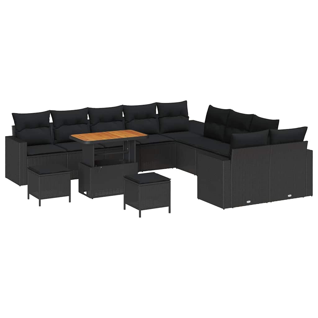 13 dalių sodo sofa rinkinys su pagalvėlėmis Juodas Poli Ratanas