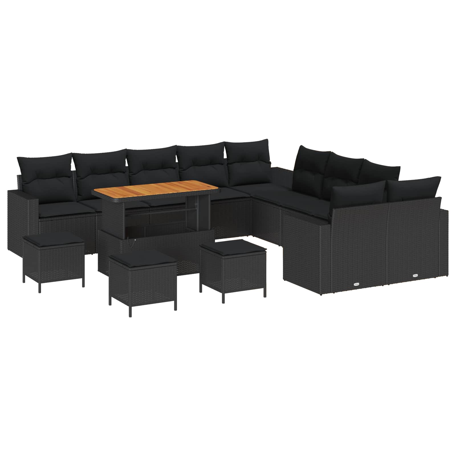 14 dalių sodo sofa rinkinys su pagalvėmis Juoda Poli ratanas Akacija