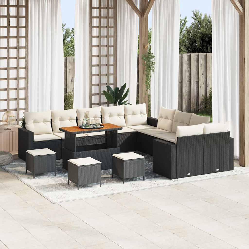 Garden Sofa Set 18 pcs Black and Cream Poly Rattan