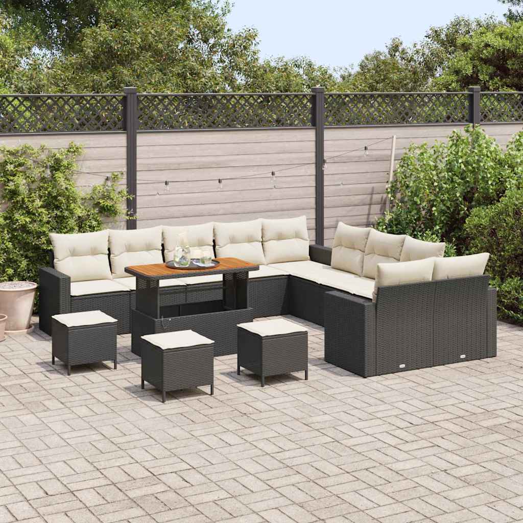 Garden Sofa Set 18 pcs Black and Cream Poly Rattan