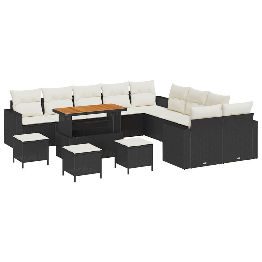 Garden Sofa Set 18 pcs Black and Cream Poly Rattan