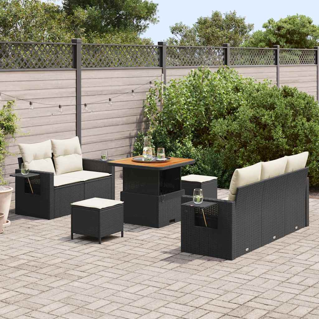 Sodo Sofų Rinkinys su pagalve 8 pcs Juoda ir kreminė
