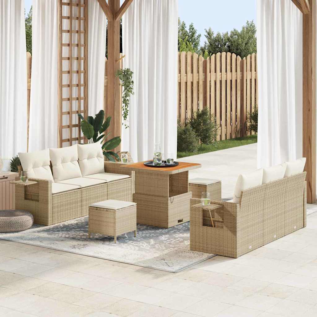 Sodo Sofų Rinkinys su pagalve 9 pcs smėlio ir kreminės spalvos