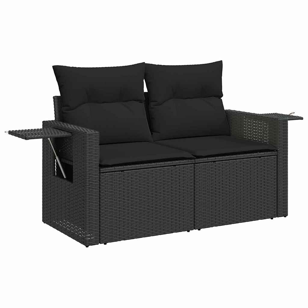 10 dalių sodo sofa rinkinys su pagalvėmis Juoda Poli Ratanas Akacija
