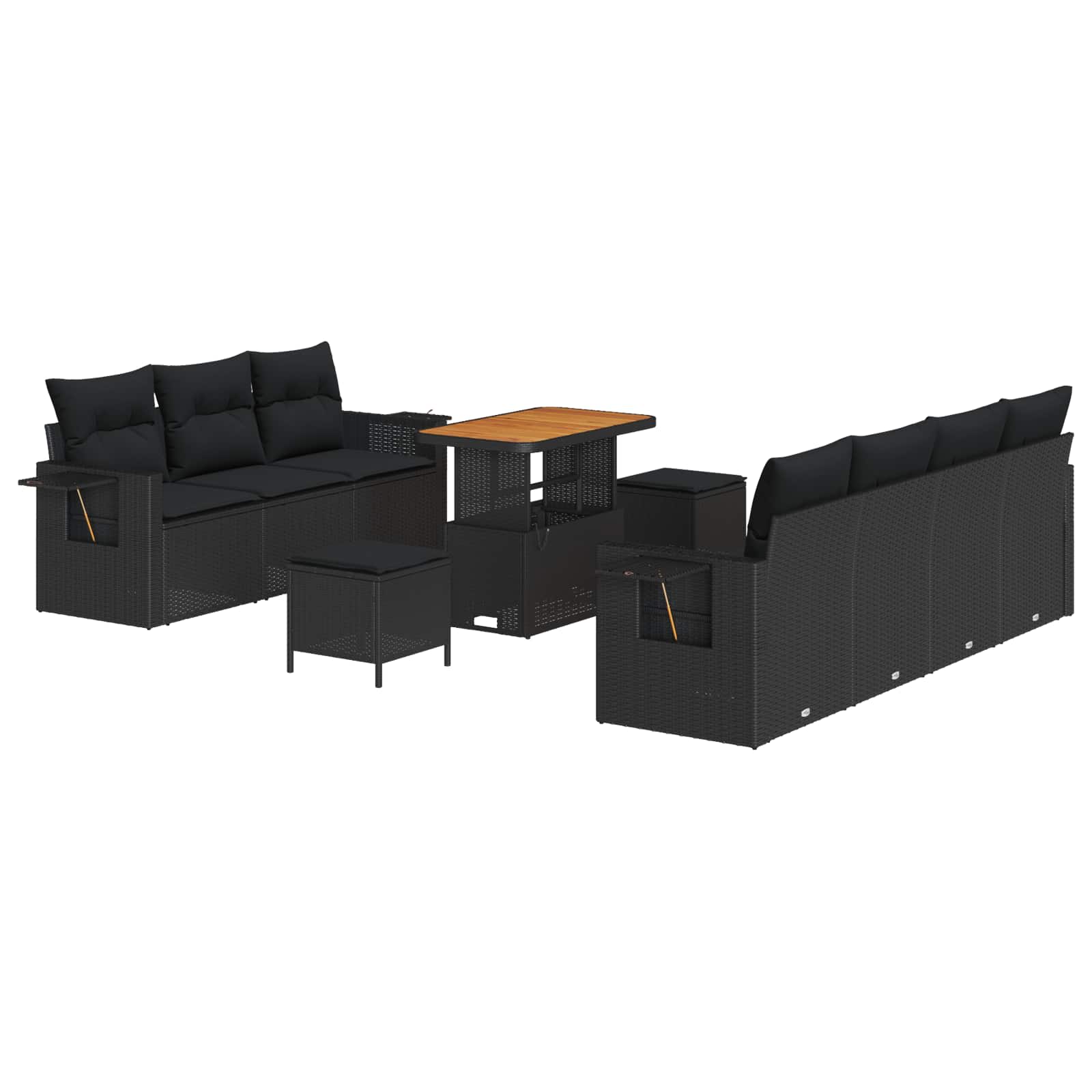 10-Piece Garden Sofa Set with Cushions Black Poly Rattan Acacia
