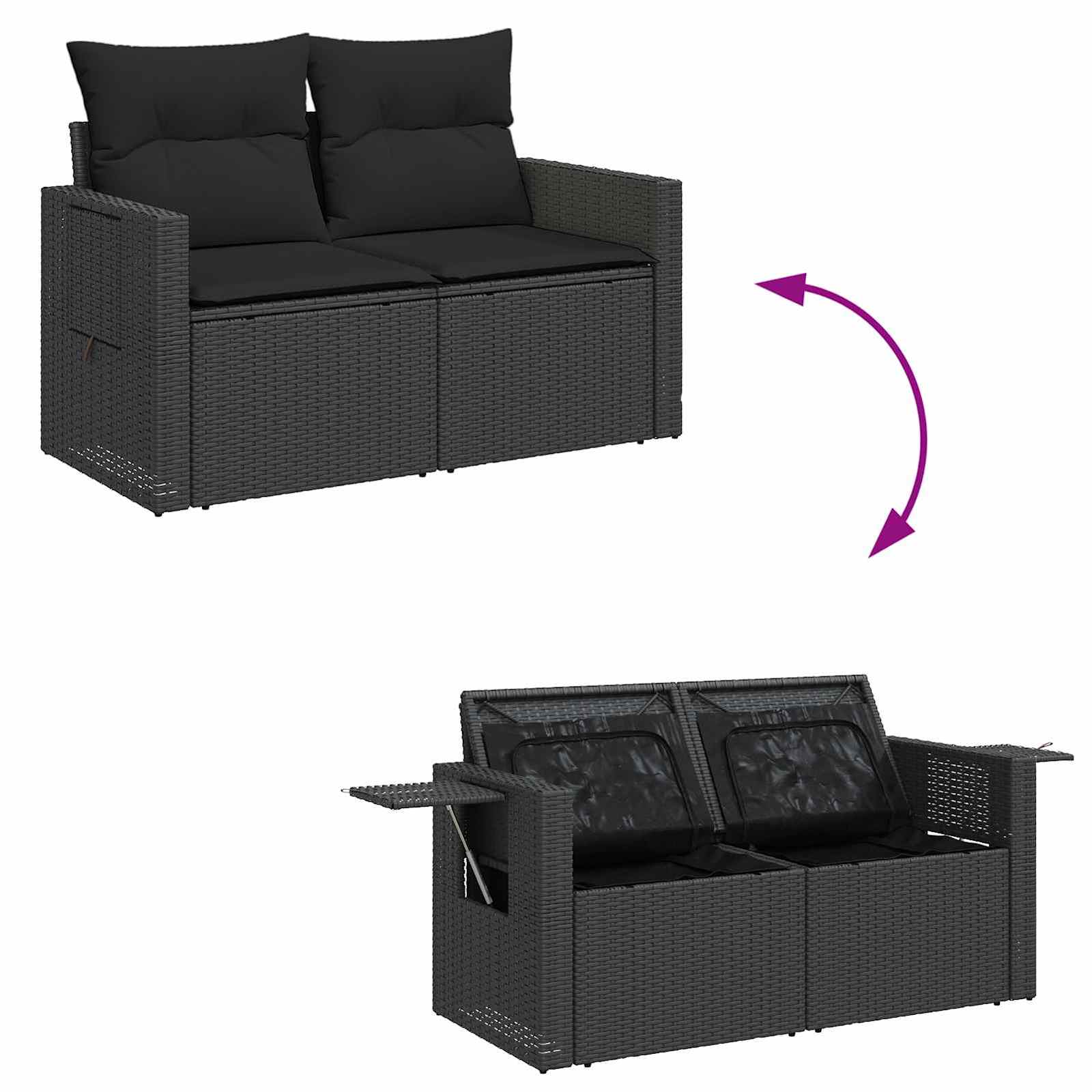 10-Piece Garden Sofa Set with Cushions Black Poly Rattan Acacia