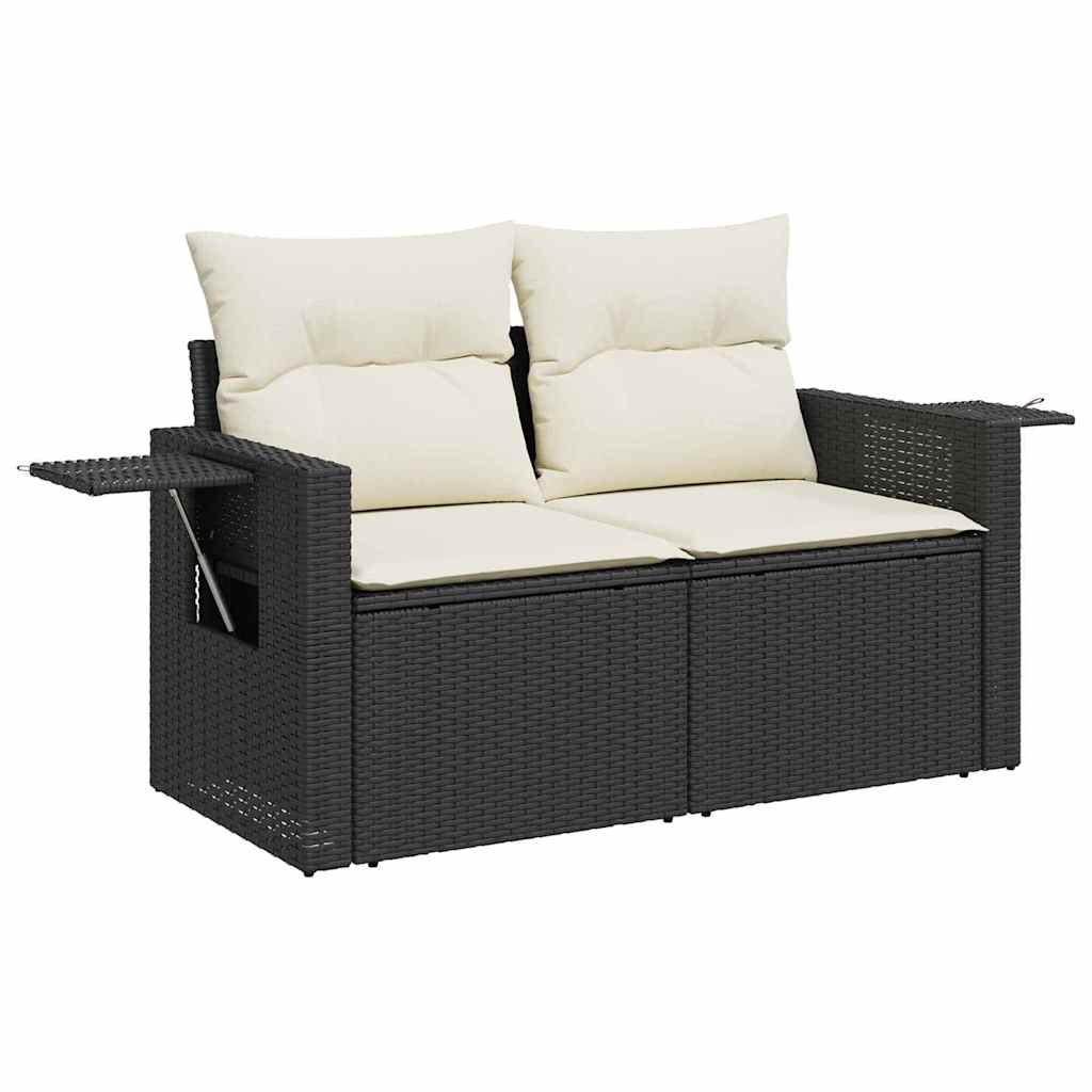 10 dalių sodo sofa komplektas su pagalvėmis Juoda poli ratanas Akacija