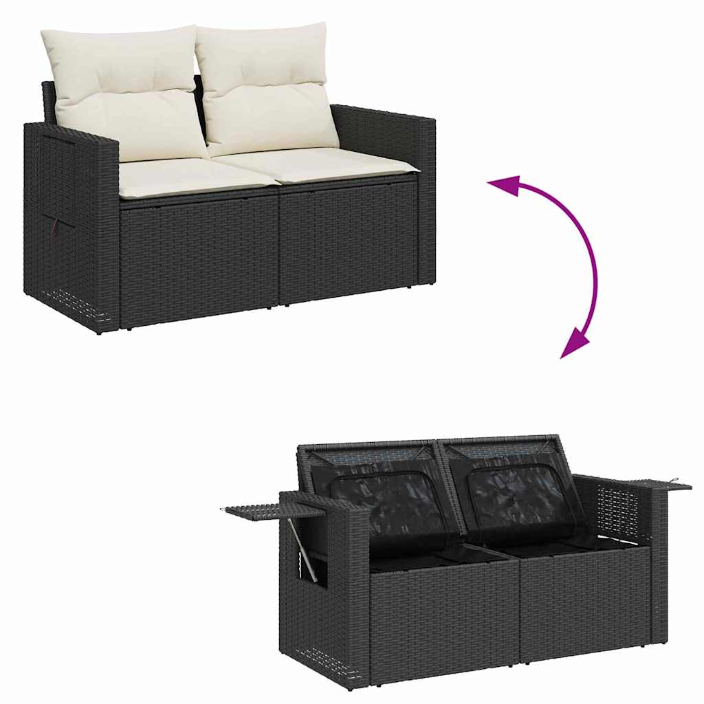 10 dalių sodo sofa komplektas su pagalvėmis Juoda poli ratanas Akacija