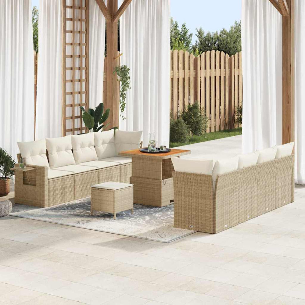 11 dalių sodo sofa rinkinys su pagalvėmis Smėlio poli ratanas akacija