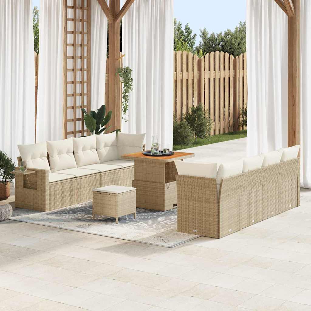 11 dalių sodo sofa rinkinys su pagalvėmis Smėlio poli ratanas akacija