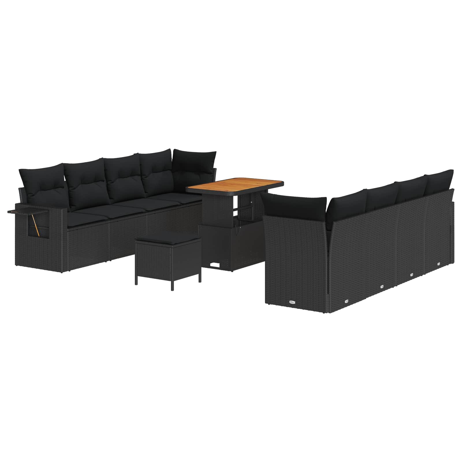 11-Piece Garden Sofa Set with Cushions Black Poly Rattan Acacia