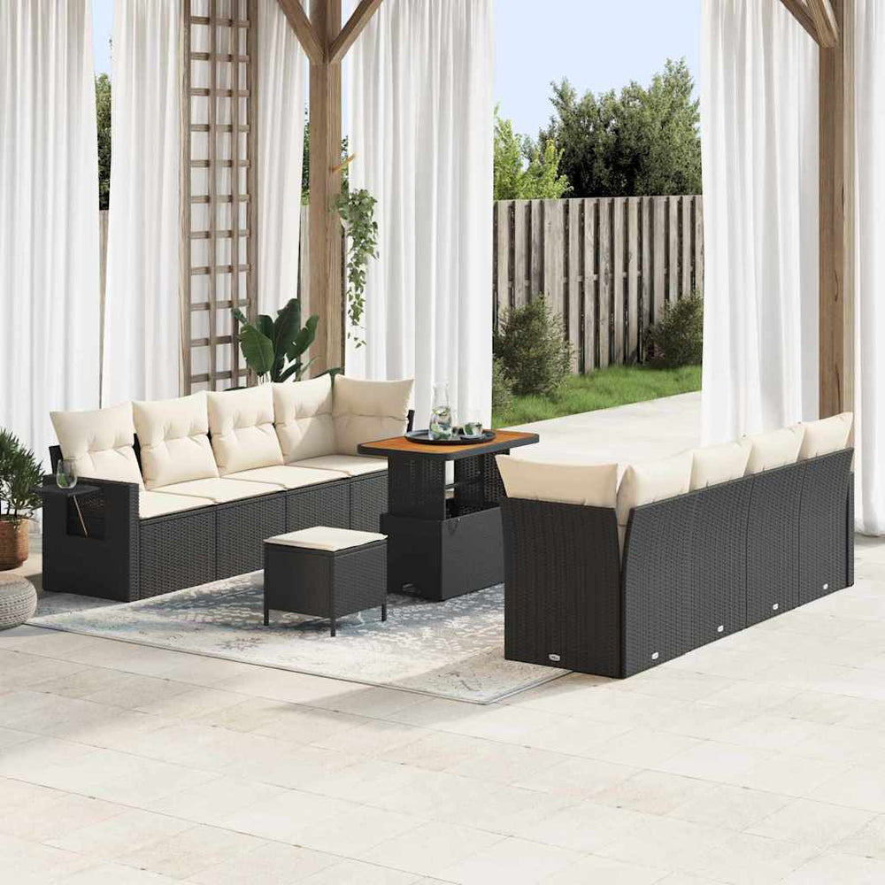 11 dalių sodo sofa komplektas su pagalvėmis juoda poli ratanas akacija
