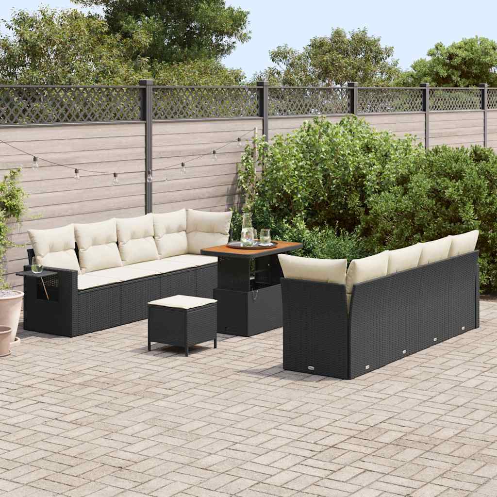 11 dalių sodo sofa komplektas su pagalvėmis juoda poli ratanas akacija