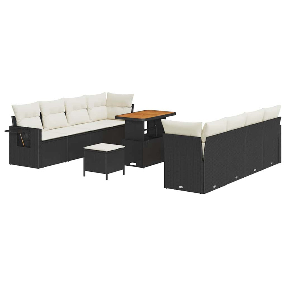 11-piece garden sofa set with cushions black poly rattan acacia