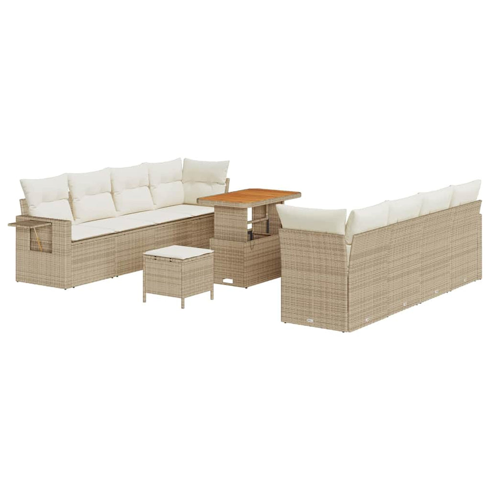 11-piece garden sofa set with cushions Sand poly rattan acacia