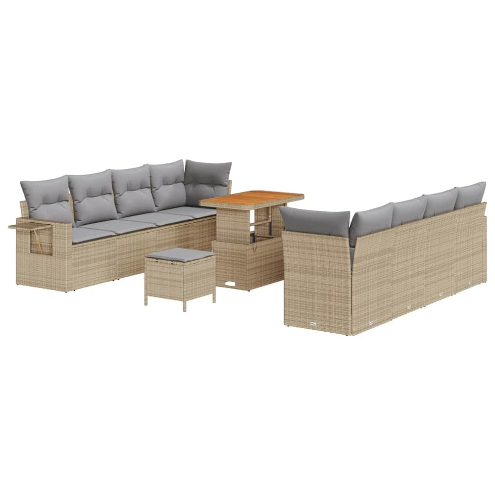 11-piece Garden Sofa Set with Cushions Sand Polyrattan Acacia