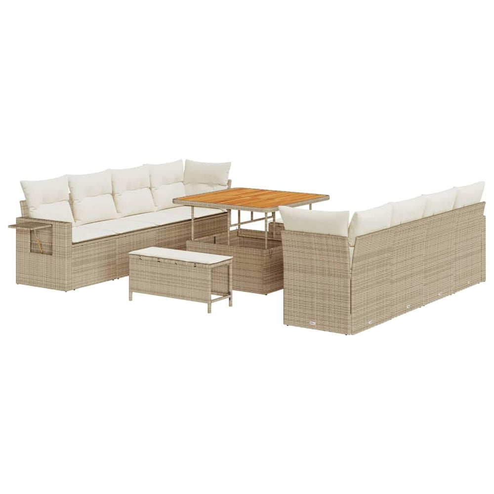11-piece Garden Sofa Set with Cushions Light Brown Poly Rattan Acacia