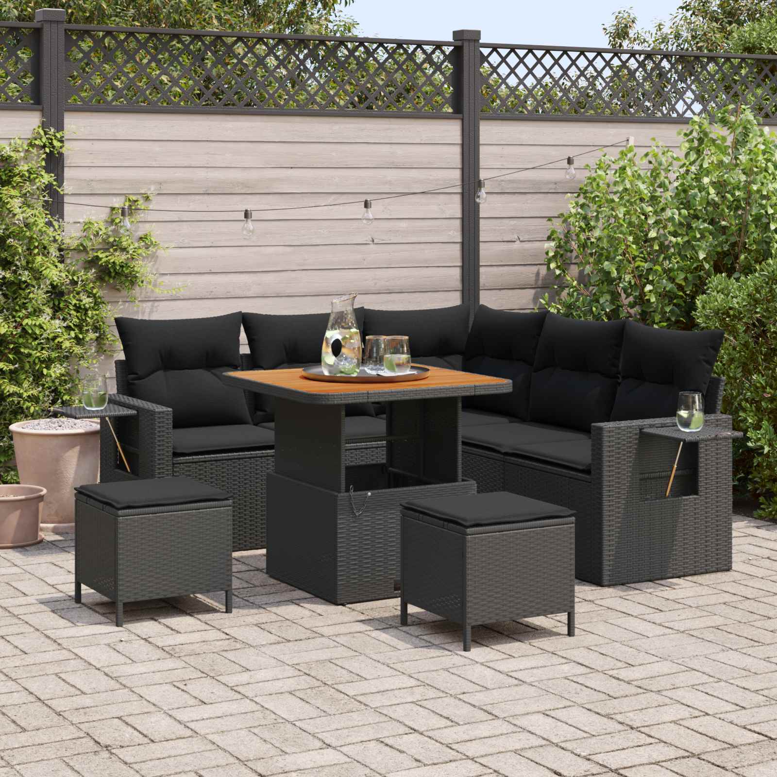 Garden Sofa Set with Cushions 9 pcs Black Poly Rattan