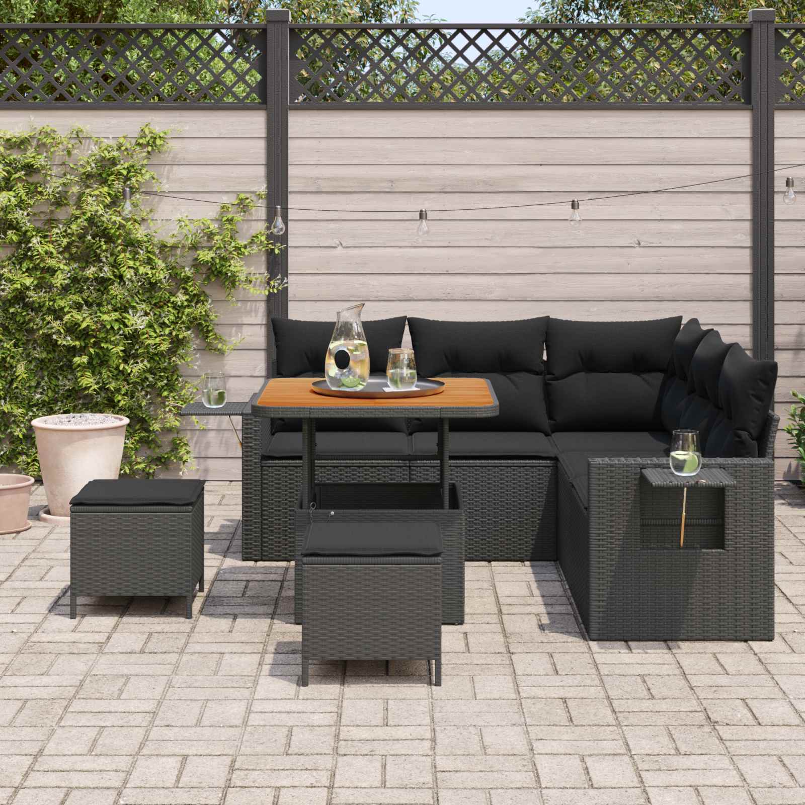 Garden Sofa Set with Cushions 9 pcs Black Poly Rattan