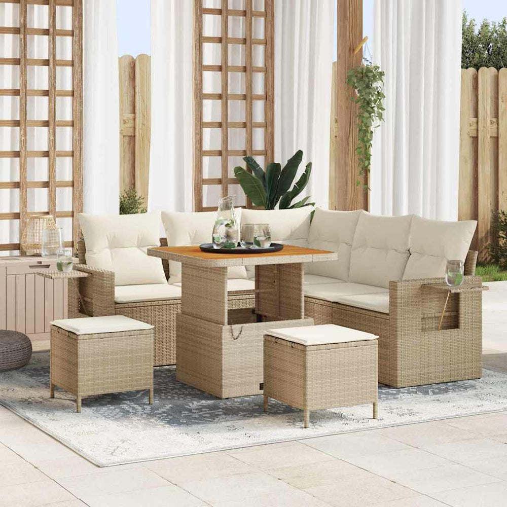8 dalių sodo sofa rinkinys su pagalvėmis Smėlio Poli ratanas Akacija