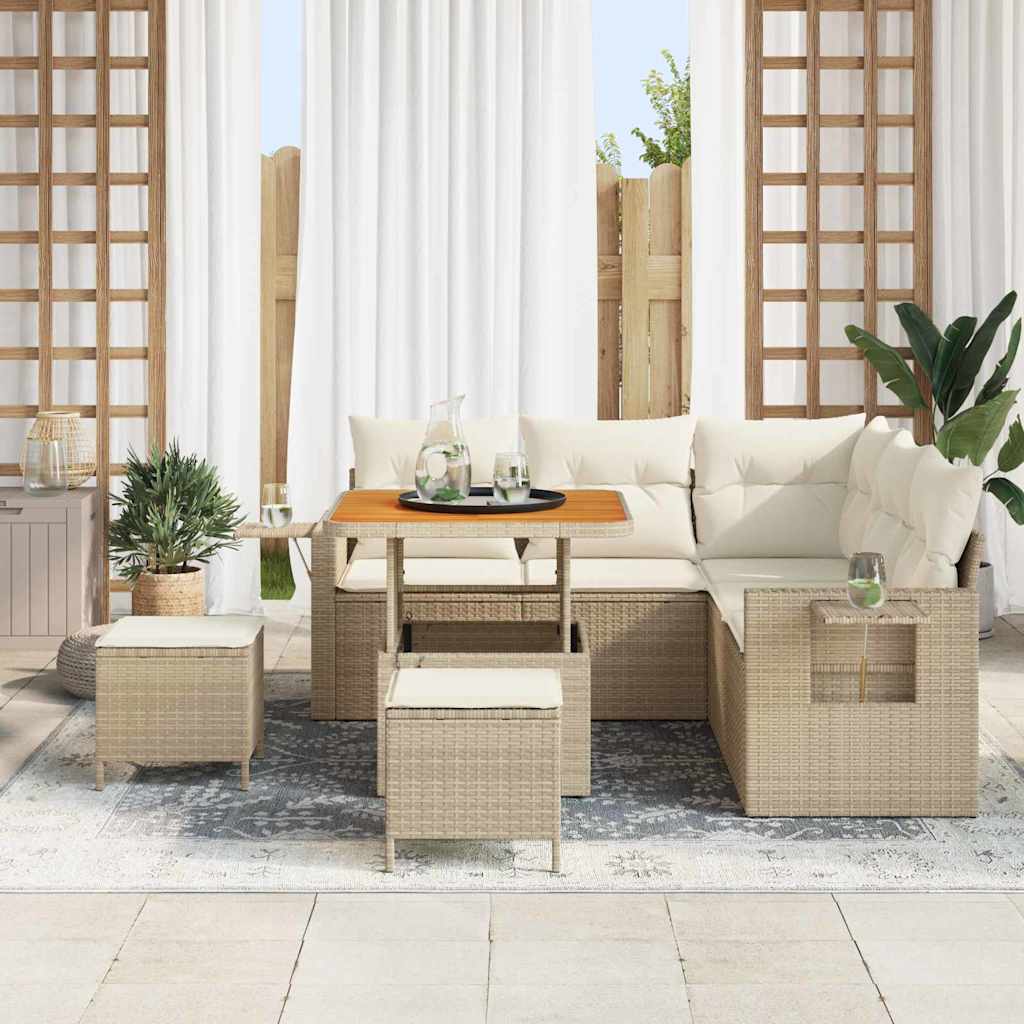 8 dalių sodo sofa rinkinys su pagalvėmis Smėlio Poli ratanas Akacija