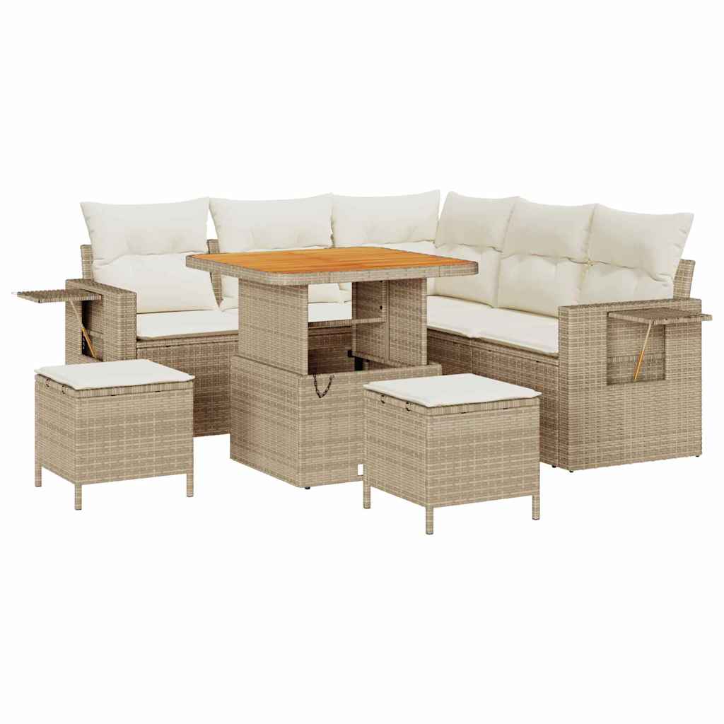 8 dalių sodo sofa rinkinys su pagalvėmis Smėlio Poli ratanas Akacija