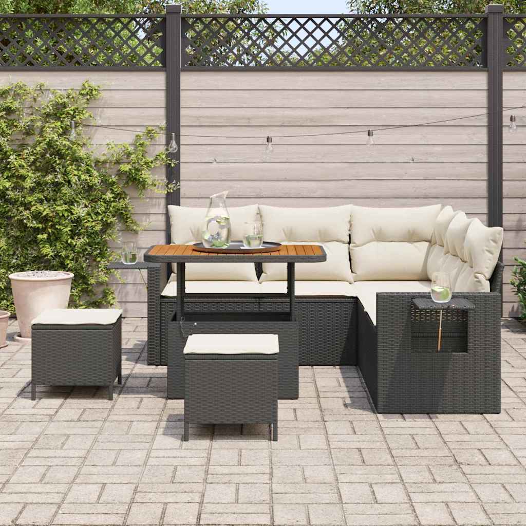 8 dalių Sodo Sofa Komplektas su Pagalvėlėmis Juodas Poliratanas Akacija