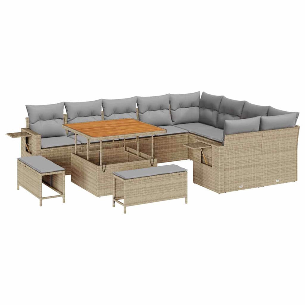 12-piece Garden Sofa Set with Cushions Light Grey Poly Rattan Acacia