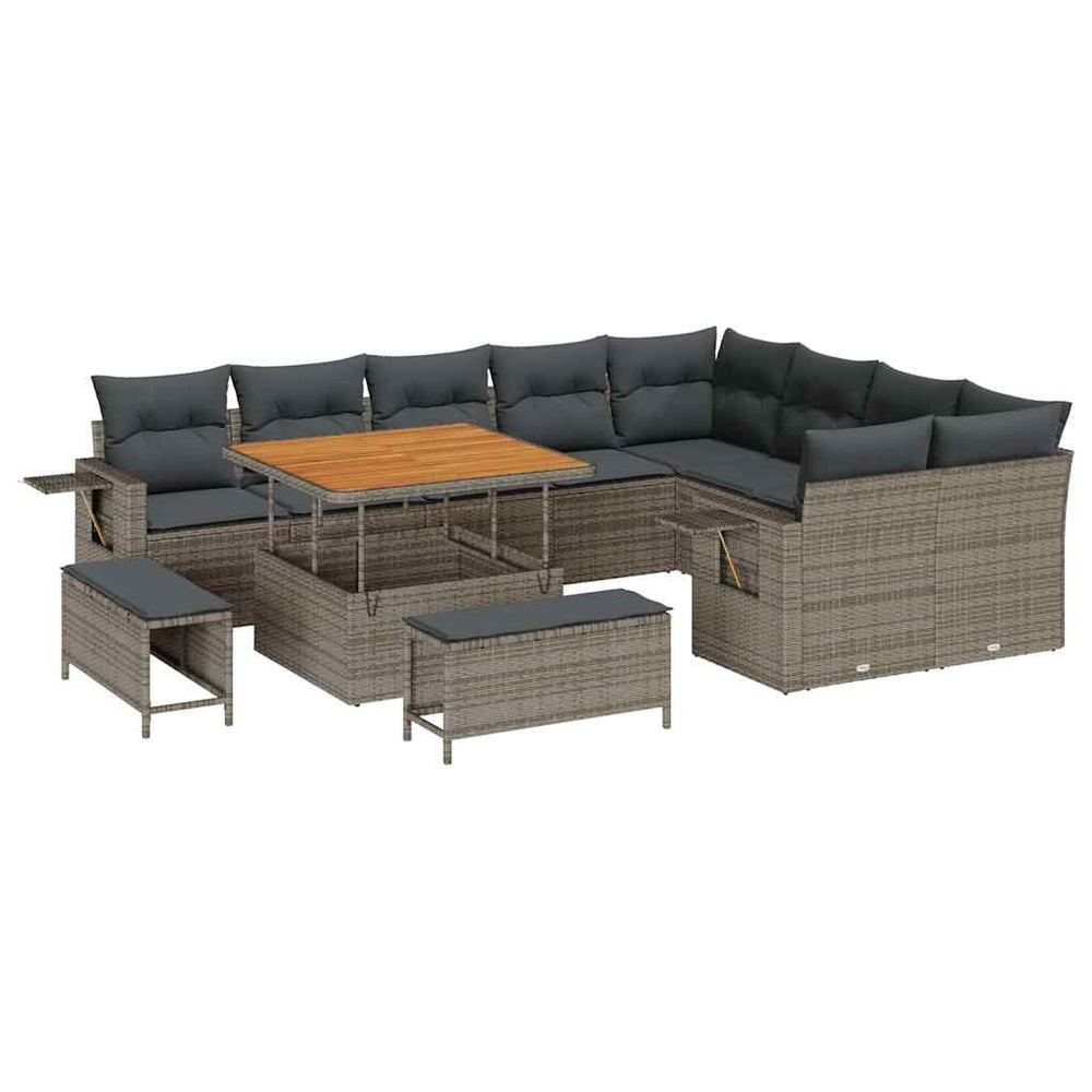 12-piece Garden Sofa Set with Cushions Grey Poly Rattan Acacia