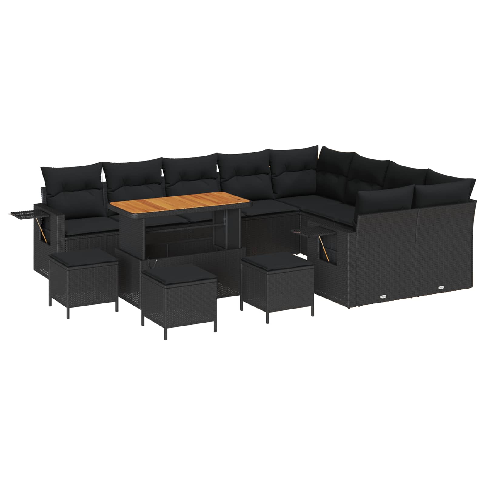 13-piece Garden Sofa Set with Cushions Black Poly Rattan Acacia