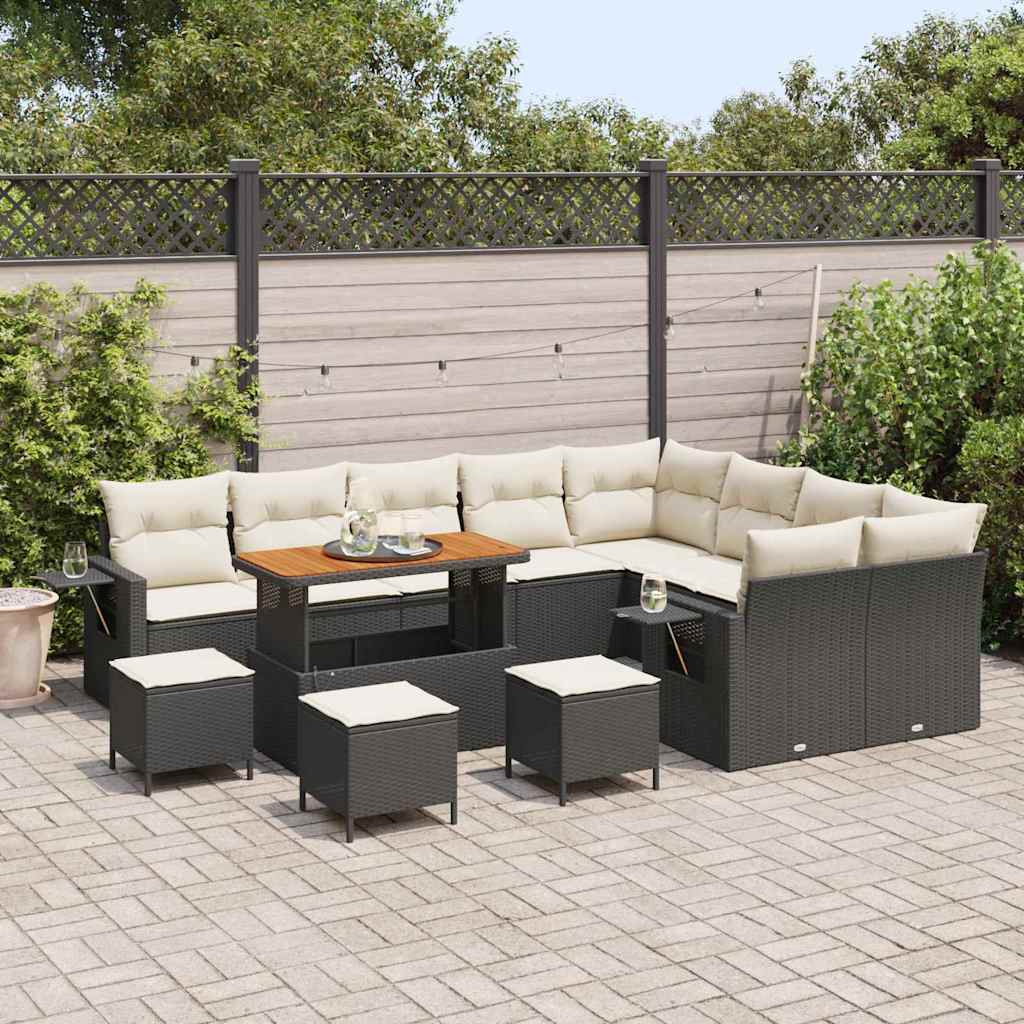 13 dalių sodo sofa rinkinys su pagalvėmis juodo poli ratanas akacijos