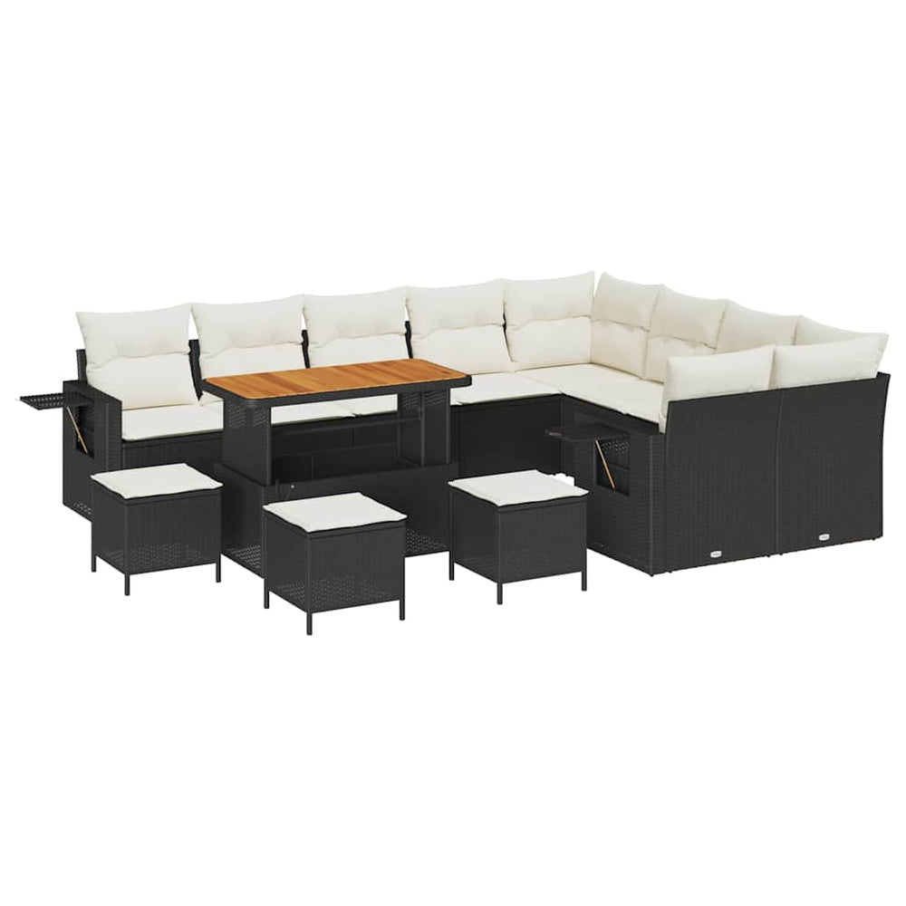 13-piece garden sofa set with cushions black poly rattan acacia