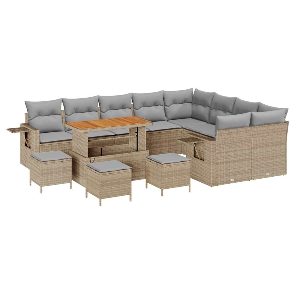 13 dalių sodo sofa komplektas su pagalvėlėmis Smėlio Poli Ratanas Akacijos