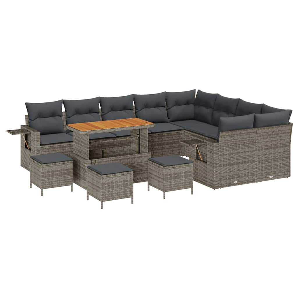 13 dalių sodo sofa komplektas su pagalvėm pilkas poli ratanas akacijos