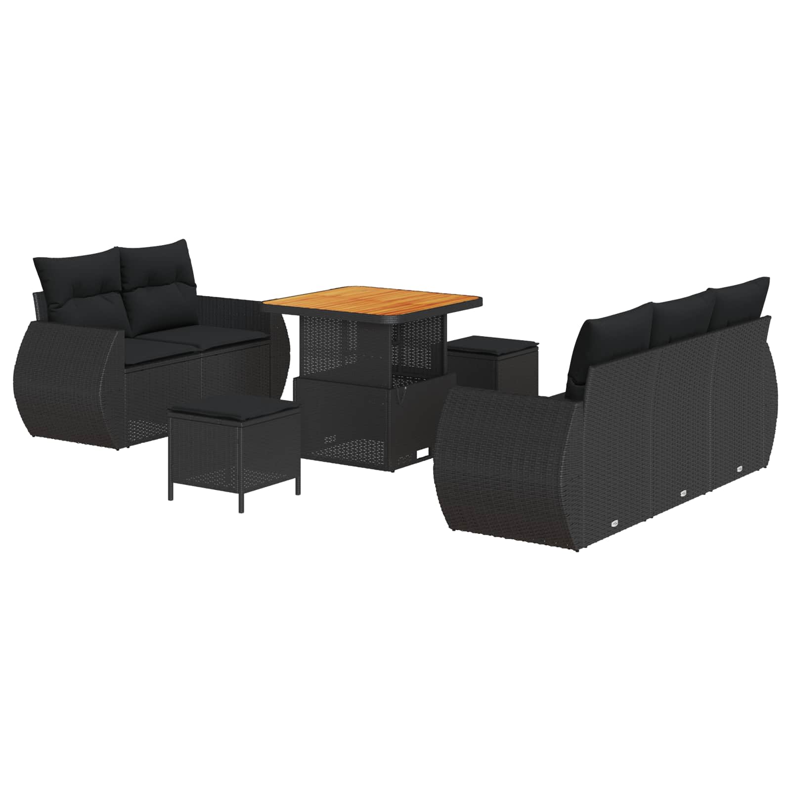 8 dalys sodo sofa rinkinys su pagalvėmis juodas poliratanas akacija