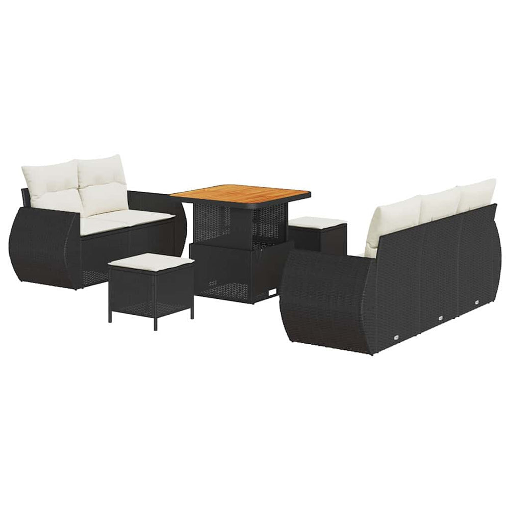 8-piece garden sofa set with cushions black poly rattan acacia wood