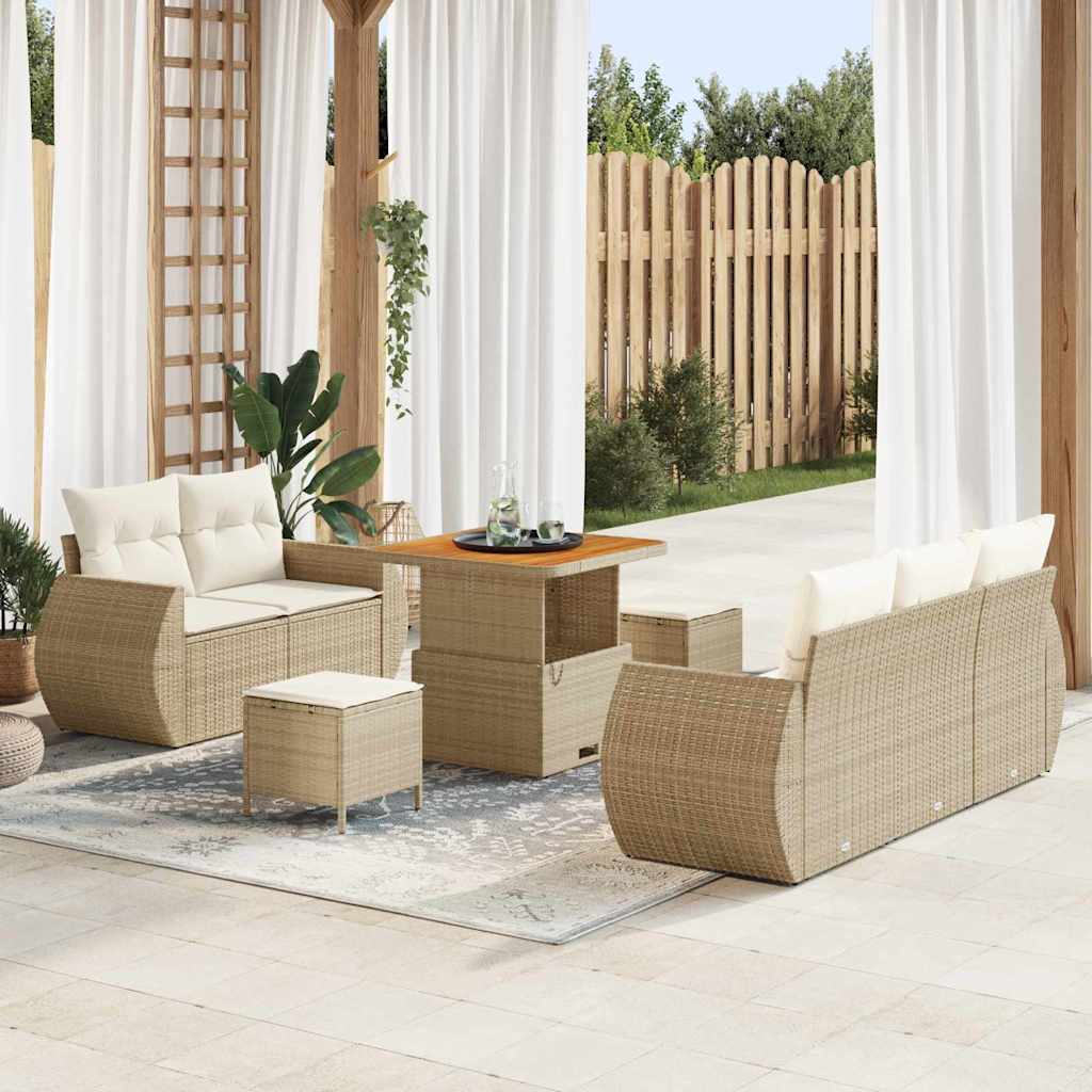 8 dalių sodo sofa su pagalvėmis, smėlio spalvos poli ratanas akacija