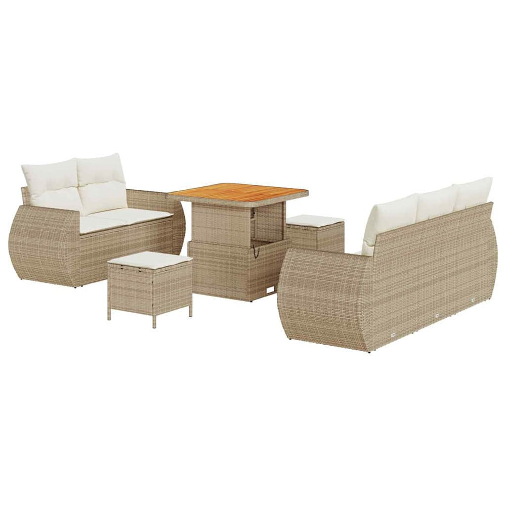 8 dalių sodo sofa su pagalvėmis, smėlio spalvos poli ratanas akacija